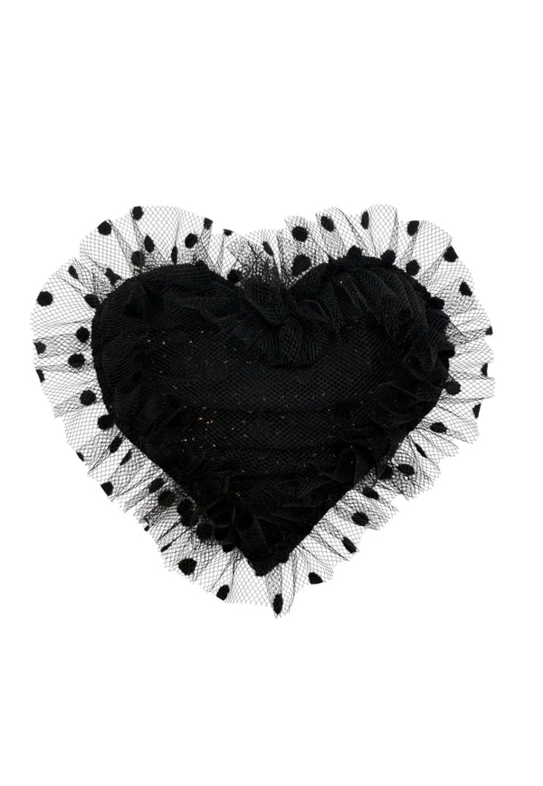 broche coeur plumetis noir