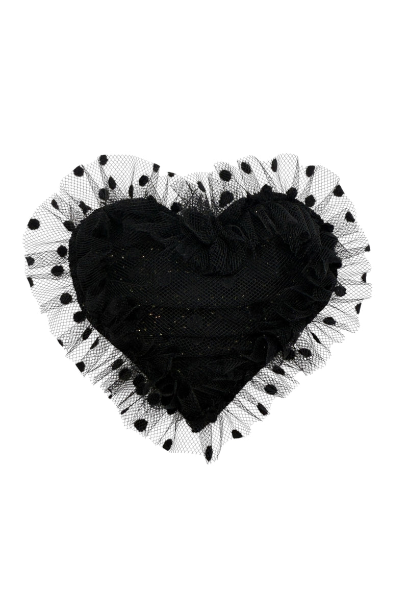 broche coeur plumetis noir