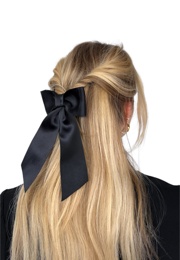 noeud cheveux en satin noire